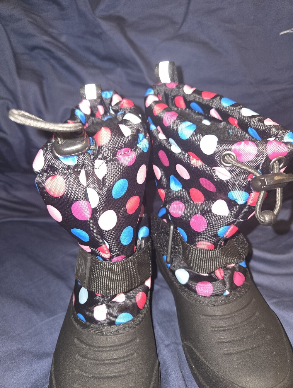 Kids Black Winter Boots with Multicolor Polka Dots